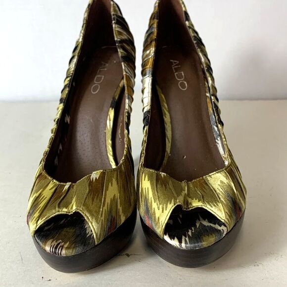 Aldo Jaylona Multicolor Pleated Fabric Peep Toe Platform High Heels Size 38 - Picture 3 of 16